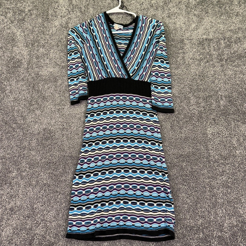 Wet Paint Sweater Dress Womens Medium Multicolor Striped Knit V Neck Midi